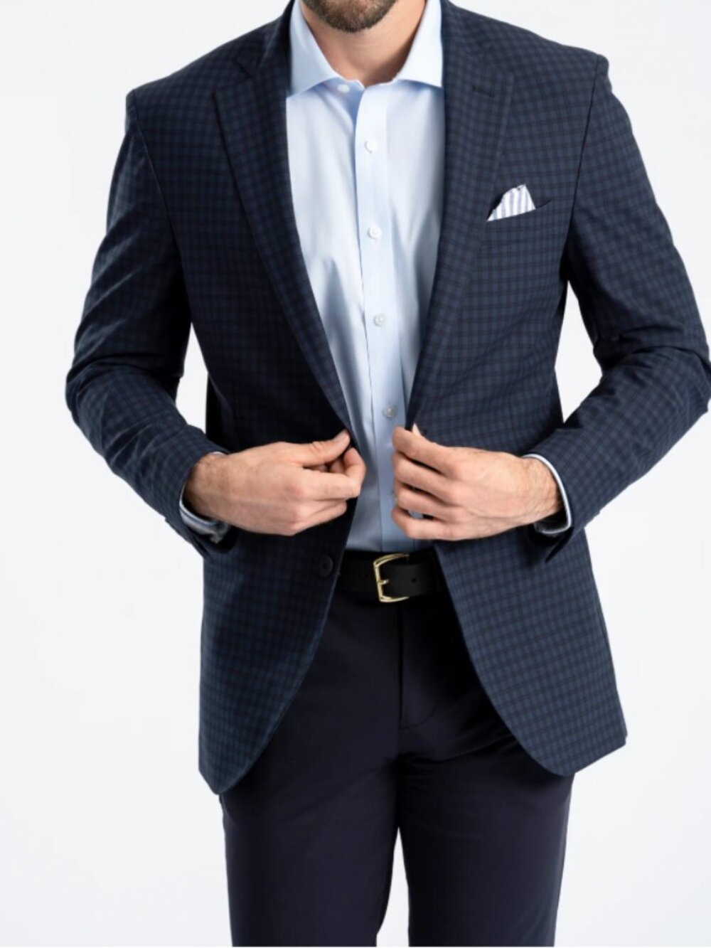 Twillory Mens Performance Blazer Sport Coat Navy Blue Check 44S